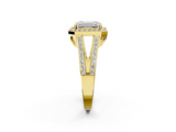Yellow gold Emerald Halo Split Shank Diamond Ring with Four-Prong Setting_38
