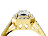 Yellow gold Emerald Halo Split Shank Diamond Ring with Four-Prong Setting_40