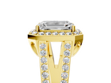Yellow gold Emerald Halo Split Shank Diamond Ring with Four-Prong Setting_41