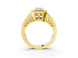 Yellow gold Emerald Halo Split Shank Diamond Ring with Milgrain Prong Setting_9