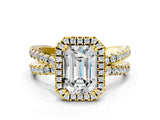 Yellow gold Emerald Halo Split Shank Diamond Ring with Pavé Setting_26