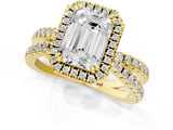 Yellow gold Emerald Halo Split Shank Diamond Ring with Pavé Setting_27