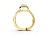 Yellow gold Emerald Halo Split Shank Diamond Ring with Pavé Setting_29