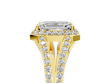 Yellow gold Emerald Halo Split Shank Diamond Ring with Prong Setting_25