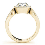 Yellow gold Emerald Halo Split Shank Milgrain Diamond Ring 2