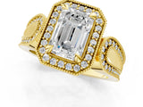 Yellow gold Emerald Halo Split Shank Milgrain Diamond Ring_19