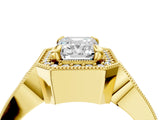 Yellow gold Emerald Halo Split Shank Milgrain Diamond Ring_22