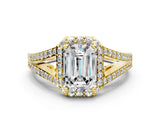 Yellow gold Emerald Halo Split Shank Pave Diamond Ring with Four-Prong Setting_47