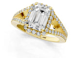Yellow gold Emerald Halo Split Shank Pave Diamond Ring with Four-Prong Setting_48