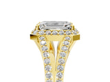 Yellow gold Emerald Halo Split Shank Pave Diamond Ring with Four-Prong Setting_52