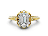 Yellow gold Emerald Halo Split Shank Pave Diamond Ring with Petal Prong Setting_19