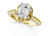 Yellow gold Emerald Halo Split Shank Pave Diamond Ring with Petal Prong Setting_20
