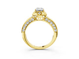 Yellow gold Emerald Halo Split Shank Pave Diamond Ring with Petal Prong Setting_22