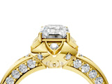 Yellow gold Emerald Halo Split Shank Pave Diamond Ring with Petal Prong Setting_23