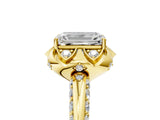 Yellow gold Emerald Halo Split Shank Pave Diamond Ring with Petal Prong Setting_24