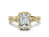 Yellow gold Emerald Halo Twist Band Solitaire Ring with Six-Prong Setting_32