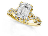 Yellow gold Emerald Halo Twist Band Solitaire Ring with Six-Prong Setting_33