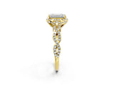 Yellow gold Emerald Halo Twist Band Solitaire Ring with Six-Prong Setting_34