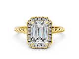 Yellow gold Emerald Halo Twisted Band Four-Prong Diamond Ring_20
