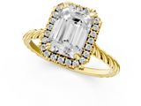 Yellow gold Emerald Halo Twisted Band Four-Prong Diamond Ring_21