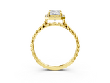Yellow gold Emerald Halo Twisted Band Four-Prong Diamond Ring_23