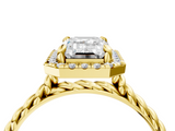 Yellow gold Emerald Halo Twisted Band Four-Prong Diamond Ring_24
