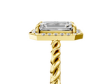 Yellow gold Emerald Halo Twisted Band Four-Prong Diamond Ring_25
