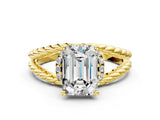 Yellow gold Emerald Halo Twisted Band Four-Prong Ring_52
