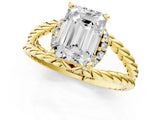 Yellow gold Emerald Halo Twisted Band Four-Prong Ring_53