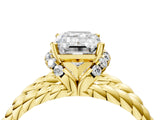 Yellow gold Emerald Halo Twisted Band Four-Prong Ring_56