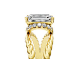 Yellow gold Emerald Halo Twisted Band Four-Prong Ring_57