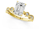 Yellow gold Emerald Milgrain Bezel Diamond Engagement Ring with Solitaire Prong Setting_188