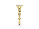 Yellow gold Emerald Milgrain Bezel Diamond Engagement Ring with Solitaire Prong Setting_189