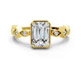 Yellow gold Emerald Milgrain Marquise Diamond Twist Band Ring_38