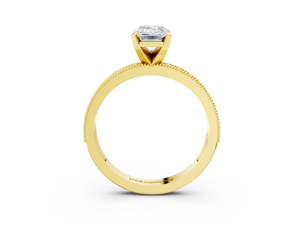 Yellow gold Emerald Cut Diamond Milgrain Pavé Engagement Ring with Four-Prong Setting