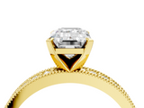 Yellow gold Emerald Milgrain Pave Diamond Engagement Ring with Four-Prong Setting_129