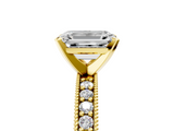 Yellow gold Emerald Milgrain Pave Diamond Engagement Ring with Four-Prong Setting_130