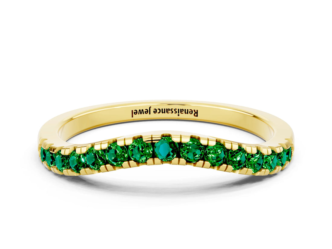 Yellow gold Emerald Pavé Curved Wedding Band_6