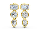 Yellow gold Emerald, Round and Pear Diamond Bezel Drop Earrings_8