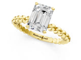 Yellow gold Emerald Solitaire Beaded Band Prong Setting Ring 1