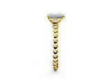 Yellow gold Emerald Solitaire Beaded Band Prong Setting Ring 2