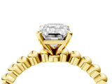 Yellow gold Emerald Solitaire Beaded Band Prong Setting Ring 4