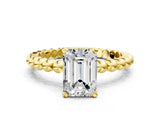 Yellow gold Emerald Solitaire Beaded Band Prong Setting Ring