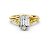 Yellow gold Emerald Solitaire Beaded Band Six-Prong Setting_4