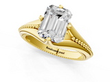 Yellow gold Emerald Solitaire Beaded Band Six-Prong Setting_5