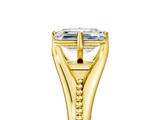 Yellow gold Emerald Solitaire Beaded Band Six-Prong Setting_9