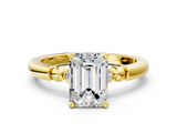 Yellow gold Emerald Solitaire Beaded Band with Four-Prong Setting_63