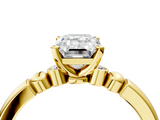 Yellow gold Emerald Solitaire Beaded Band with Four-Prong Setting_67