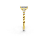 Yellow gold Emerald Solitaire Bezel Accent Diamond Engagement Ring with Beaded Band and Four-Prong Setting_66