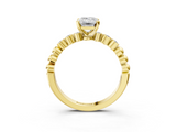 Yellow gold Emerald Solitaire Bezel Accent Diamond Engagement Ring with Beaded Band and Four-Prong Setting_68